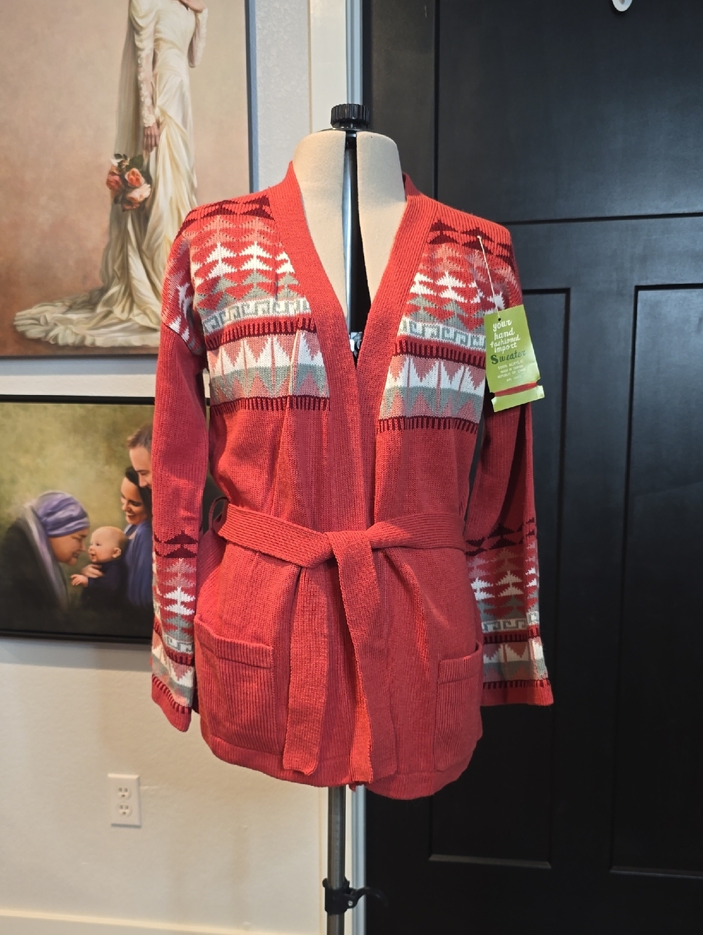 Women's Red Knit Belted Cardigan Sweater from Weiner's vintage with tagg
